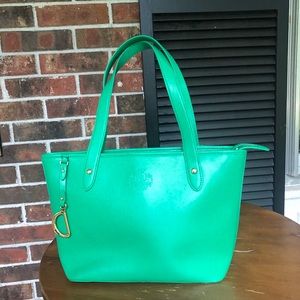 Ralph Lauren Kelly green leather zippered tote
